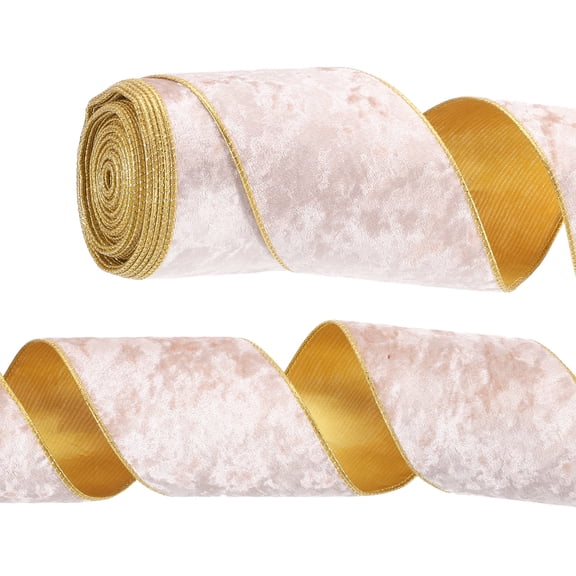 Uxcell 4" x 10 Yards Velvet Wired Gold Crushed Ribbon for Bow Decor Champagne