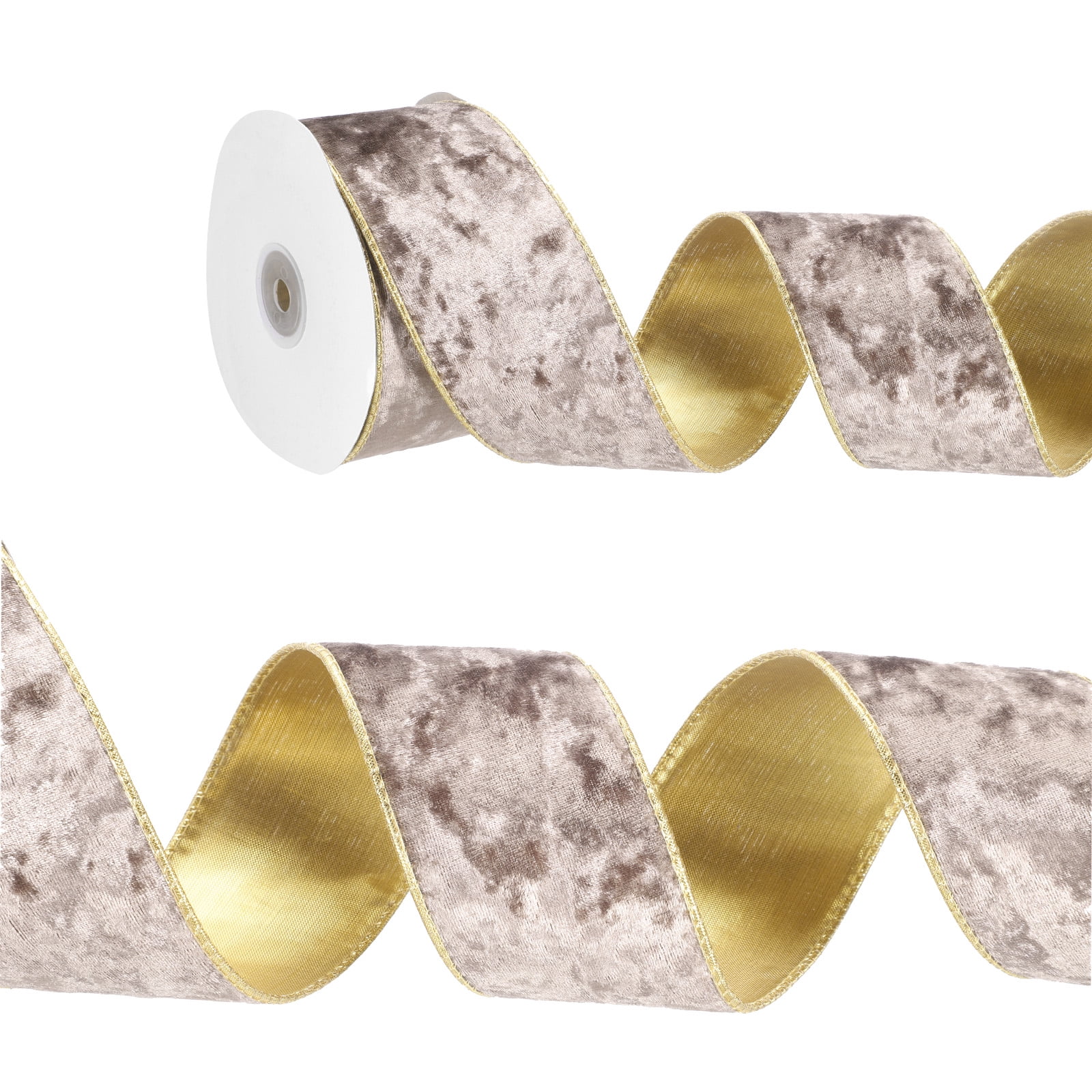 Uxcell 2.5" x 10 Yards Velvet Wired Gold Crushed Ribbon for Bow Decor Coffee