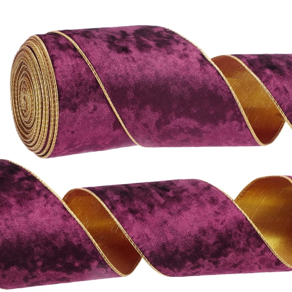 Uxcell 4" x 10 Yards Velvet Wired Gold Crushed Ribbon for Bow Decor Dark Brown