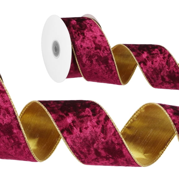 Uxcell 2.5" x 10 Yards Velvet Wired Gold Crushed Ribbon for Bow Decor Deep Red