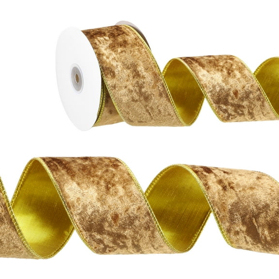 Uxcell 2.5" x 10 Yards Velvet Wired Gold Crushed Ribbon for Bow Decor Gold