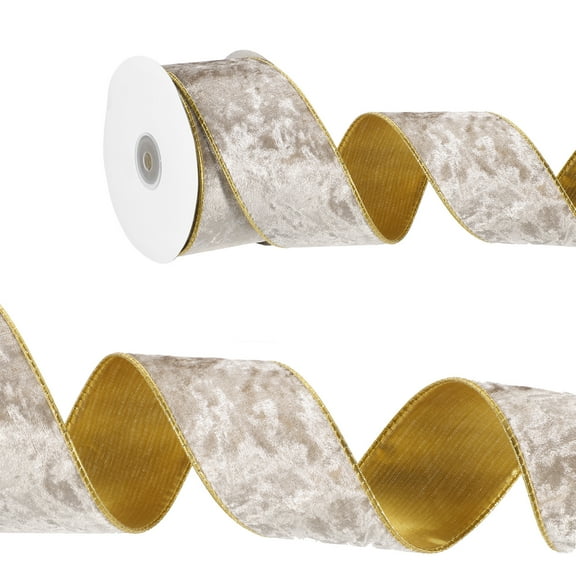 Uxcell 2.5" x 10 Yards Velvet Wired Gold Crushed Ribbon for Bow Decor Light Brown