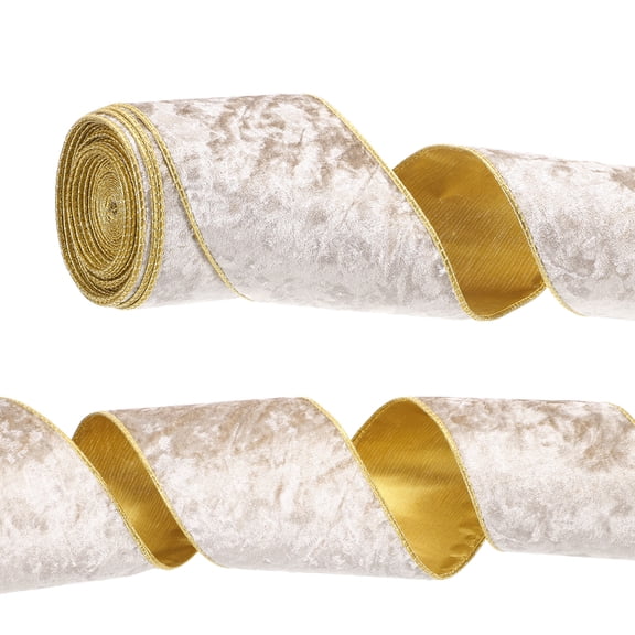 Uxcell 4" x 10 Yards Velvet Wired Gold Crushed Ribbon for Bow Decor Light Brown