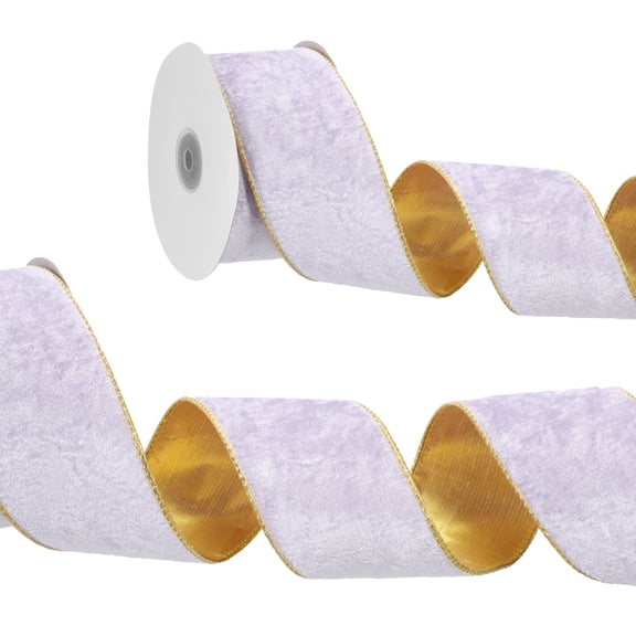 Uxcell 2.5" x 10 Yards Velvet Wired Gold Crushed Ribbon for Bow Decor Light Gray