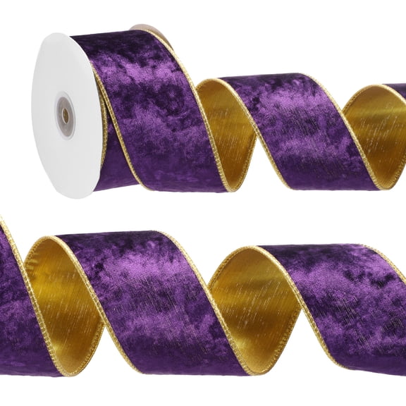 Uxcell 2.5" x 10 Yards Velvet Wired Gold Crushed Ribbon for Bow Decor Purple