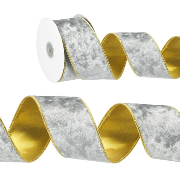 Uxcell Velvet Wired Ribbon, Gold Crushed Ribbons for Gift Wrapping and Crafts Silver 2.5 in