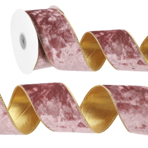 Uxcell 2.5" x 10 Yards Velvet Wired Gold Crushed Ribbon for Bow Decor Tau Brown