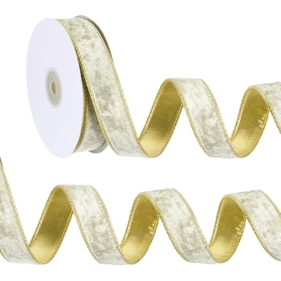 Uxcell Velvet Wired Ribbon, Velvety Gold Crushed Ribbons Single Faced for Craft Bow Wreaths Chrismas Tree Decorations Light Champagne