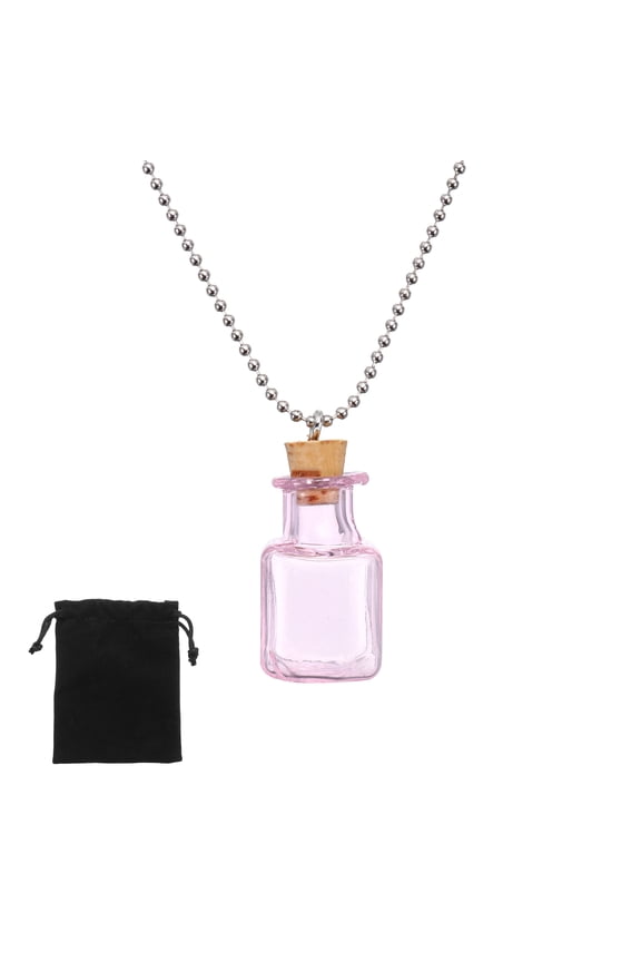 Vial Necklace, 24mm Small Glass Bottles Jars Pendants with Cork Stoppers Black Velvet Bag for Jewelry DIY Crafts Party Wedding Decor Favors, Cube Shaped, Pink