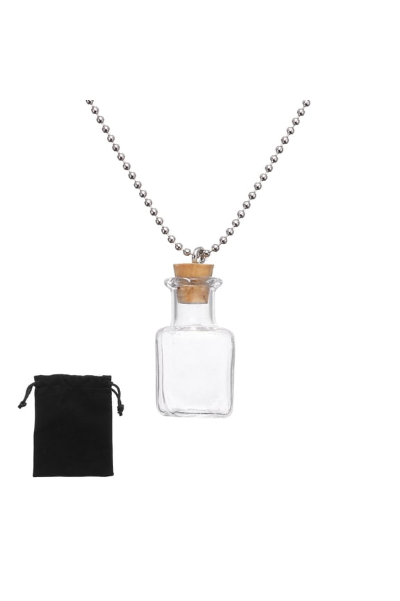 Vial Necklace, 24mm Small Glass Bottles Jars Pendants with Cork Stoppers Black Velvet Bag for Jewelry DIY Crafts Party Wedding Decor Favors, Cube Shaped, Clear