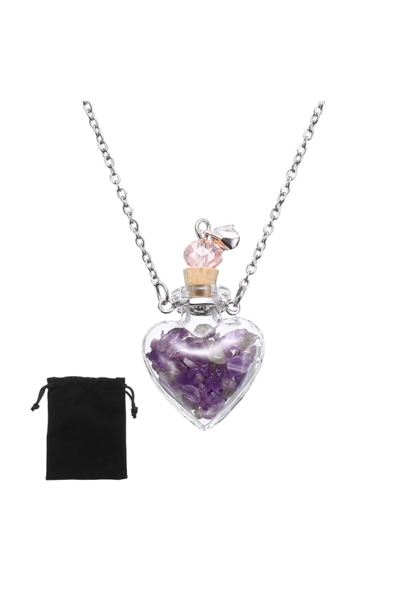 Vial Necklace, 29mm Glass Heart Perfume Bottle Pendants Necklace Stainless Steel Chain with Dropper Black Velvet Bag for Jewelry DIY Crafts Party Wedding Decor Favors, Purple