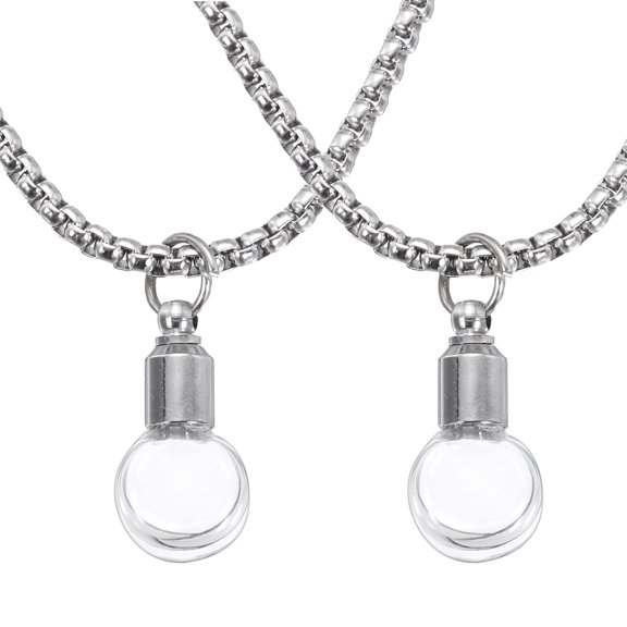 Uxcell Vial Necklace, 2Pcs Flask Glass Container Necklace, Silver Tone