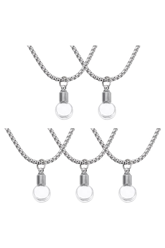Vial Necklace, 5Pcs Flask Glass Container Necklace, Silver Tone