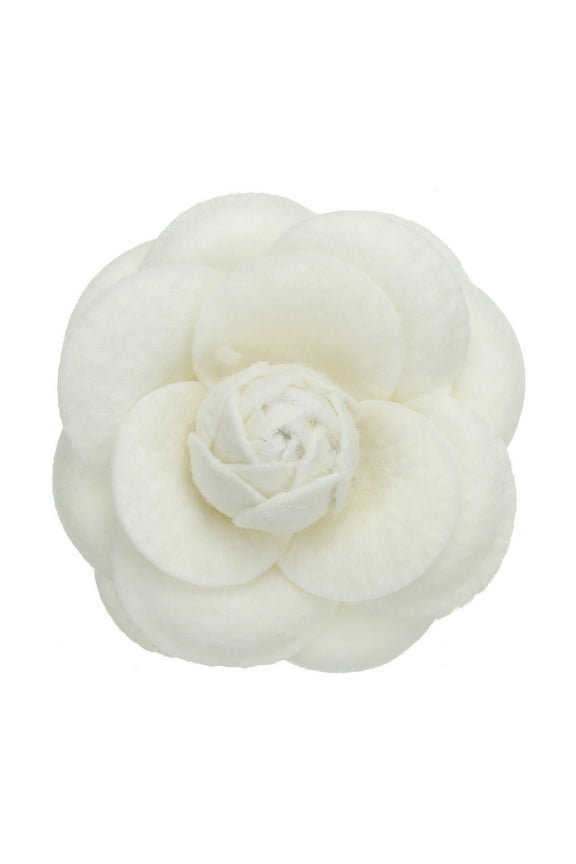 Vintage Camellia Flower Brooches Handmade Fabric Flower Pins Floral Corsage for Women Cream