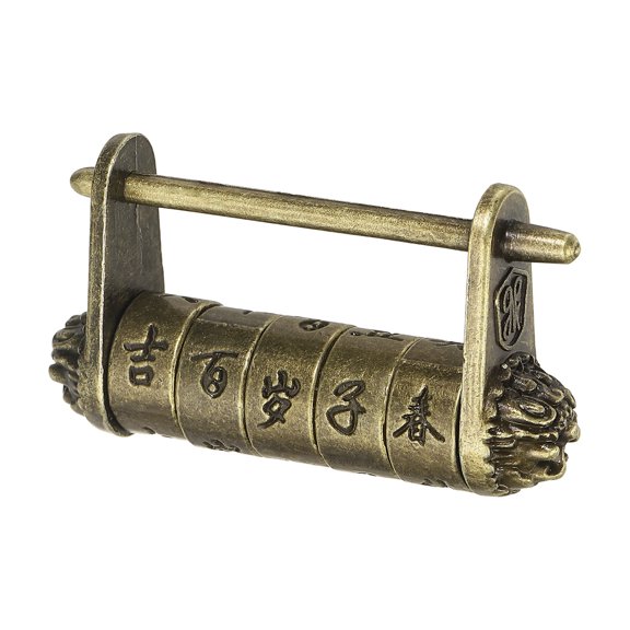 Uxcell Vintage Chinese Characters Combination Password Lock, (2" Long), Retro Chinese "Spring" Padlocks Decorative Carved Code Locks, Suit for - Jewelry Box/Cabinet/Drawer/Chest