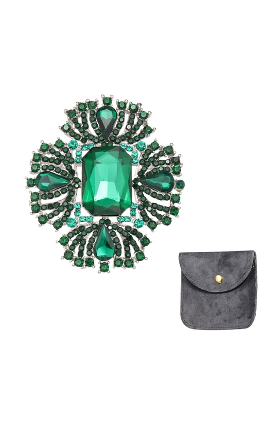 Vintage Crystal Rhinestone Brooch for Women, 2.6 Inch Flower Lapel Pins Alloy Rhinestone Cross Flower Brooch Pin for Scarves Dress Hat Suit Wedding, Teal