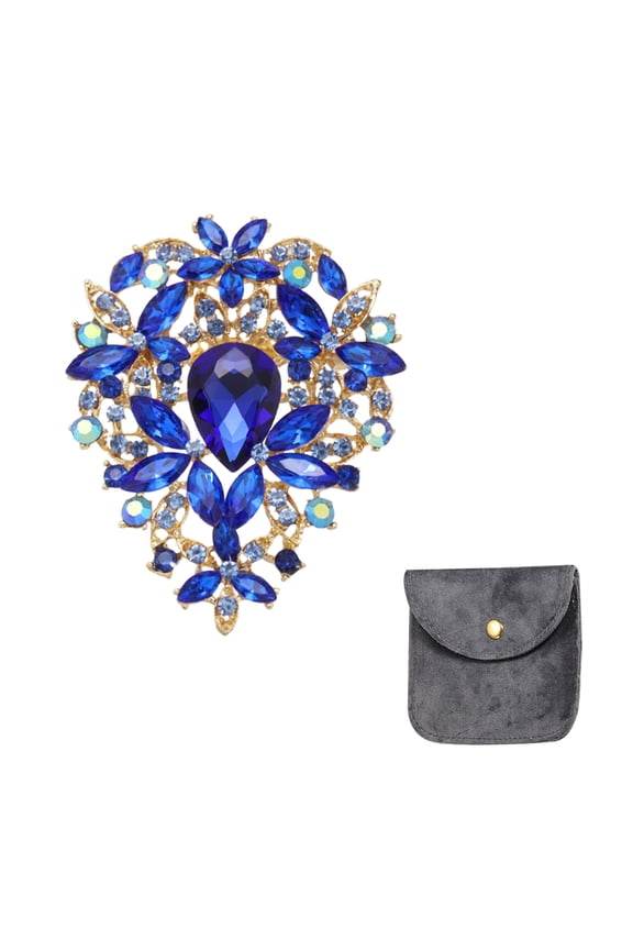 Vintage Crystal Rhinestone Brooch for Women, 3.3 Inch Flower Lapel Pins Alloy Rhinestone Leaf Bouquet Brooch Pin for Scarves Dress Hat Suit Wedding, Blue