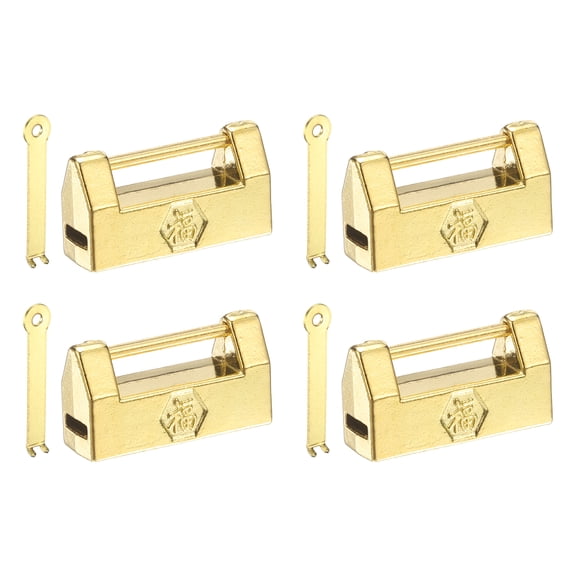 Uxcell Vintage Decorative Horizontal Padlock, (1.18", Gold) (4Pcs), Retro Chinese "Blessing" Padlocks Carved Lock with Key, Suit for - Jewelry Box/Cabinet/Drawer/Chest Decoration
