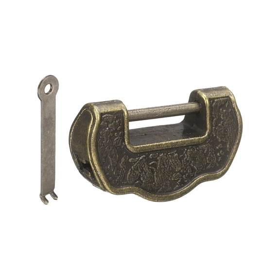 Uxcell Vintage Decorative Horizontal Padlock, (1.34", Bronze) (1Pcs), Retro Chinese "Love" Padlock Carved Lock with Key, Suit for - Jewelry Box/Cabinet/Drawer/Chest Decoration