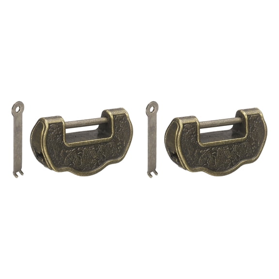 Uxcell Vintage Decorative Horizontal Padlock, (1.34", Bronze) (2Pcs), Retro Chinese Padlocks Carved Lock with Key, Suit for - Jewelry Box/Cabinet/Drawer/Chest Decoration
