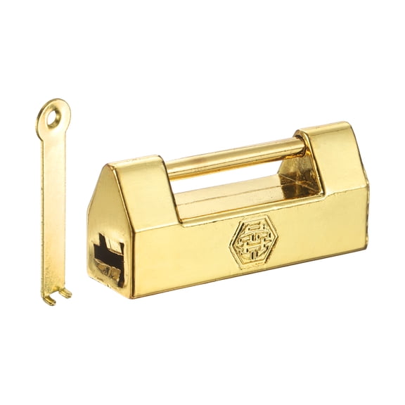 Uxcell Vintage Decorative Horizontal Padlock, (1.73", Gold) (1Pcs), Retro Chinese Big "Happiness" Padlocks Carved Lock with Key, Suit for - Jewelry Box/Cabinet/Drawer/Chest Decoration