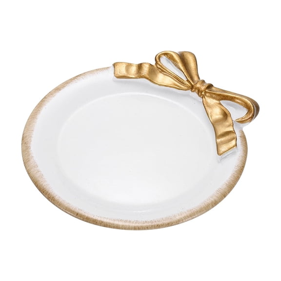 Uxcell Vintage Decorative Tray, 3.9" Round Resin Jewelry Tray, Bow-Knot Trinket Dish Fruit Dish Plate for Rings Bracelets Earrings Room Decoration Gifts, White
