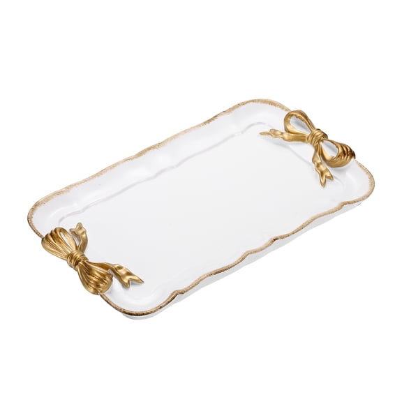 Uxcell Vintage Decorative Tray, 4.5x4.5" Rectangle Resin Jewelry Tray, Bow-Knot Trinket Dish Fruit Dish Plate for Rings Bracelets Earrings Room Decoration Gifts, White
