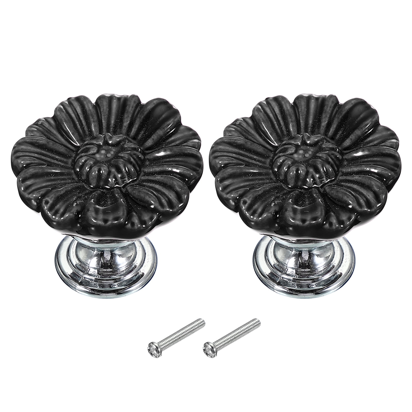 Uxcell Vintage Floral Cabinet Knobs Ceramic Round Drawer Knobs Dresser Knobs Door Hardware Pull Handles Black 2