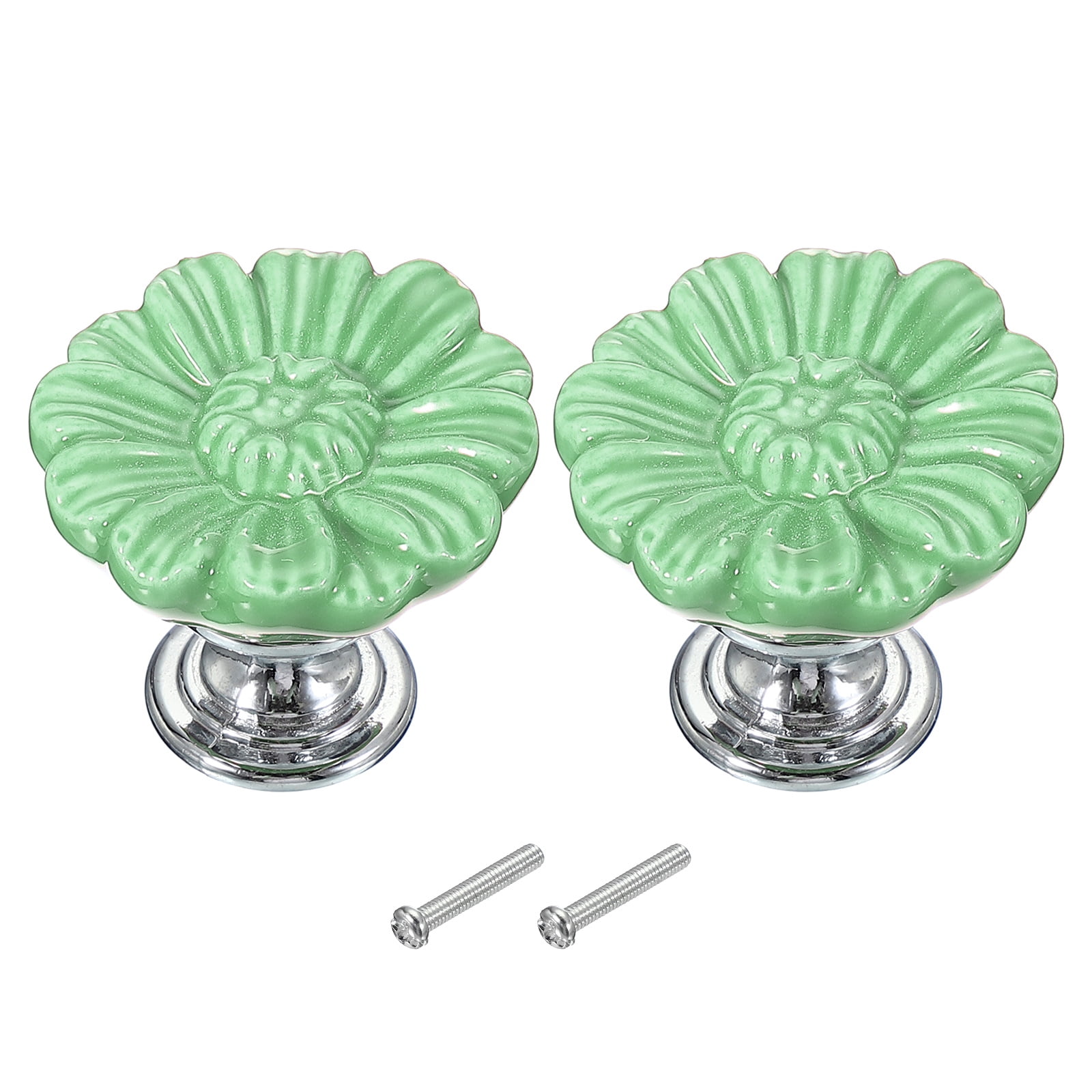 Uxcell Vintage Floral Cabinet Knobs Ceramic Round Drawer Knobs Dresser Knobs Door Hardware Pull Handles Green 2
