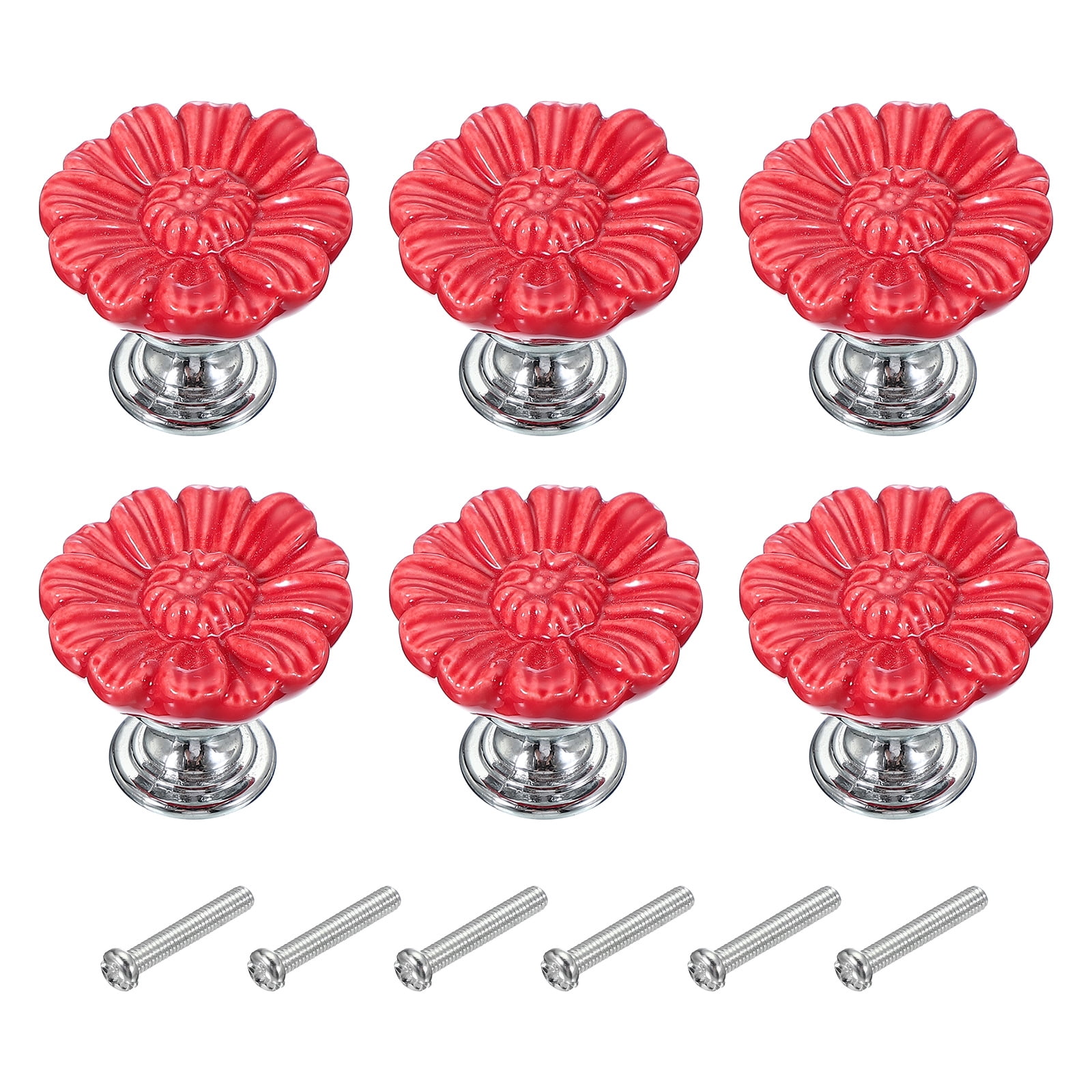Uxcell Vintage Floral Cabinet Knobs Ceramic Round Drawer Knobs Dresser Knobs Door Hardware Pull Handles Red 6