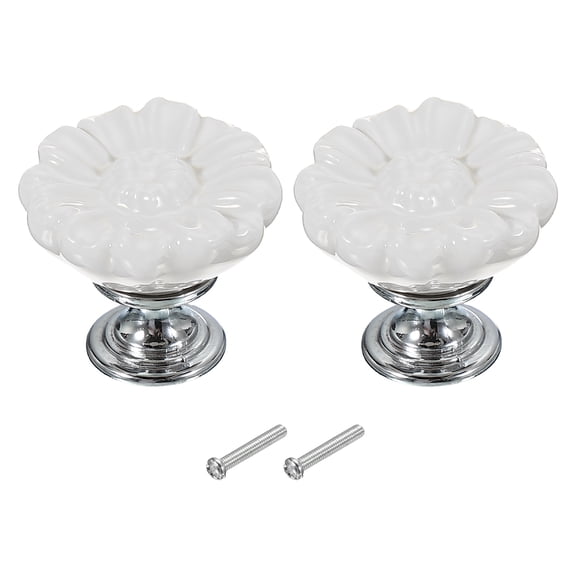 Uxcell Vintage Floral Cabinet Knobs Ceramic Round Drawer Knobs Dresser Knobs Door Hardware Pull Handles White 2