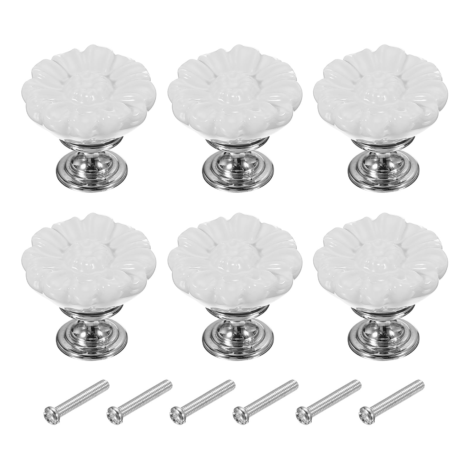 Uxcell Vintage Floral Cabinet Knobs Ceramic Round Drawer Knobs Dresser Knobs Door Hardware Pull Handles White 6