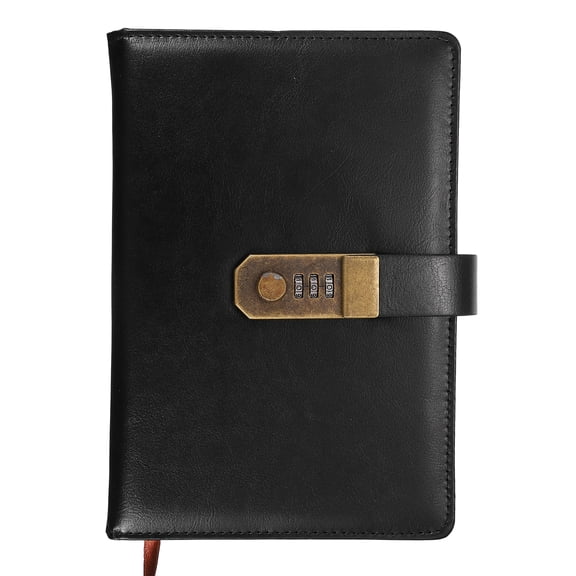 Uxcell Vintage Leather Journal Notebook with Combination Lock, A5 Diary with Lock, 100 Sheets Lined Password NoteBook Pen Holder & Card Slot  for Home Office Travel, Black