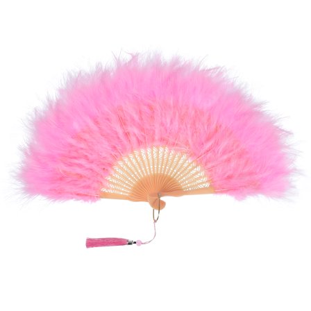 Uxcell Vintage Marabou Feather Fan, Flapper Hand Fan Folding Handheld Fan for Costume Party Dancing Wedding Show Tea Decoration Pink