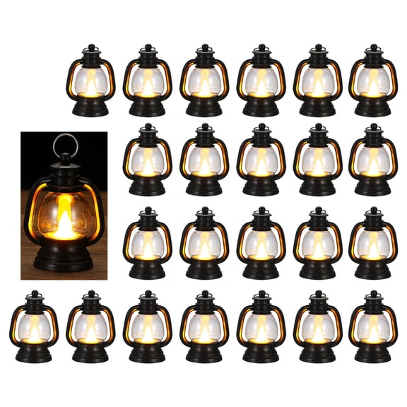 Uxcell Vintage Mini Lantern with LED Candle 4" Hanging Candle Lanterns Decorative, Black 24 Pack