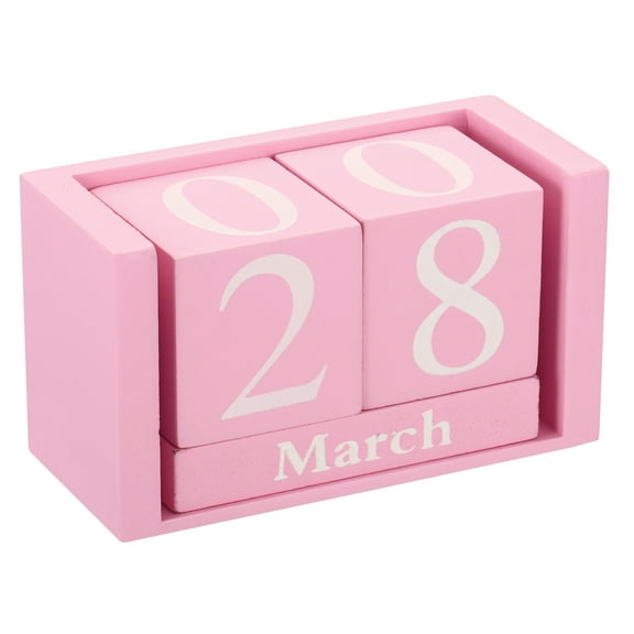 Uxcell Vintage Wood Block Perpetual Calendar, Reusable Wooden Month Date Display Blocks for Desk 3.7", Pink
