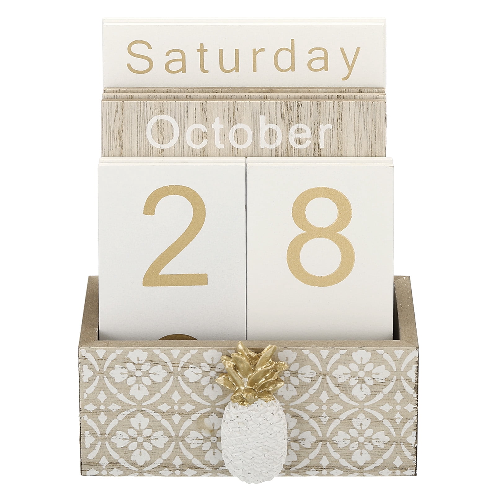 Uxcell Vintage Wood Block Perpetual Calendar, Wooden Month Week Date ...