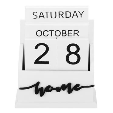 Uxcell Vintage Wood Block Perpetual Calendar, Wooden Month Week Date Display Blocks for Desk Style 3, White