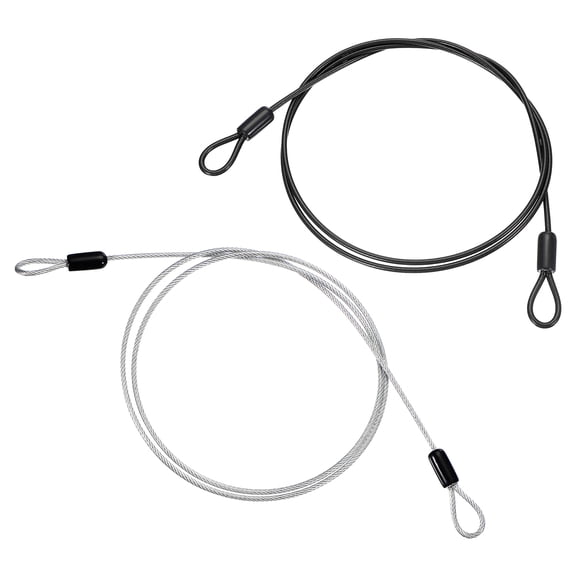 2 Pcs 1/8" Dia Vinyl Coated Stainless Steel Cable with Loops, 4ft (48") Flexible Wire Rope, Black/Transparent