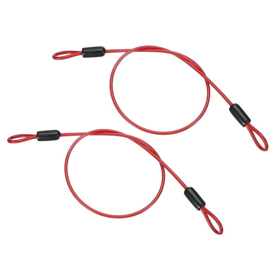 Uxcell Vinyl Coated Stainless Steel Cable with Loops, Flexible Wire Rope Security Chain Lanyard Lock for Outdoor Lighting Red 1/8" 1.6ft