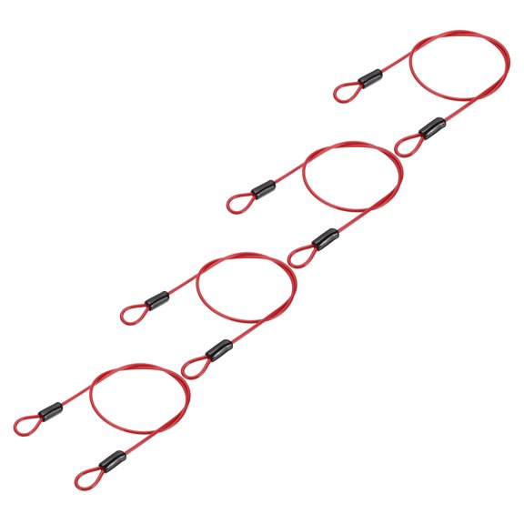 3/16" Dia Vinyl Coated Stainless Steel Cable with Loops, 4 Pcs 3 ft (39")  Lanyard Lock for Outdoor Stage Lock, Red