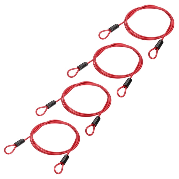 3/16" Dia Vinyl Coated Stainless Steel Cable with Loops, 4 Pcs 7 ft (79") Lanyard Lock for Outdoor Stage Lock, Red