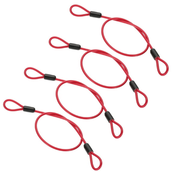 Uxcell Vinyl Coated Stainless Steel Cable with Loops Flexible Wire Rope Security Chain Lanyard Lock for Outdoor Luggage Lock Red 5/32"x2 ft