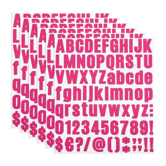 Uxcell Vinyl Letters Numbers Stickers Kit, Self Adhesive Decals for Mailbox, Sign Fuchsia 486 Pieces 6 Sheets