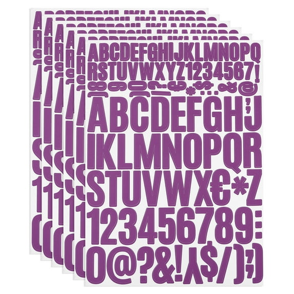 Uxcell Vinyl Letters Numbers Stickers Kit, Self Adhesive Decals for Mailbox, Sign Purple 612 Pieces 6 Sheets