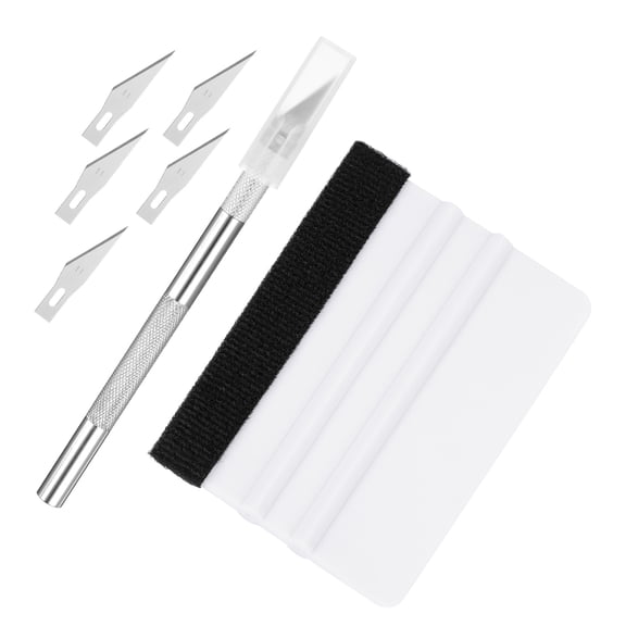 Uxcell 1set Vinyl Squeegee Felt Edge 4" Squeegee Felt Fabric Vinyl Scraper with Craft Knife for Car Wallpaper Decal Smoothing Sign Window Privacy Film Glass Tint DIY Crafts, White