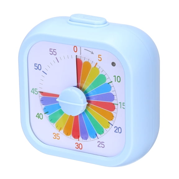 Uxcell Visual Timer, 60 Minute Visual Countdown Timer, Square Sky Blue Durable Mechanical Kitchen Timer Clock Desk Timer, Time Management Tools for Study Work Classroom Office, Rainbow Pattern