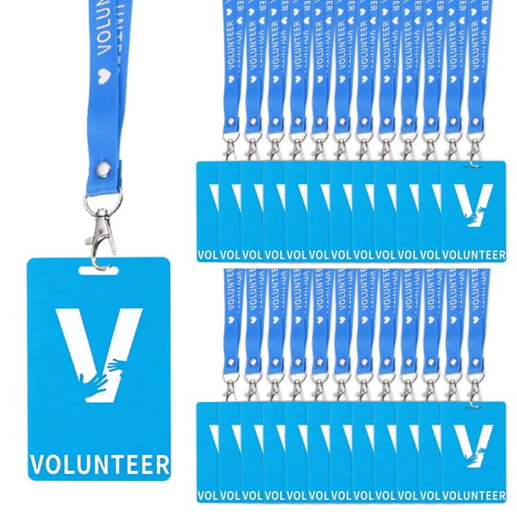 Uxcell Volunteers Lanyard, Lanyard Pass Staff Cards 25Pcs Blue, with Plastic Pass Card Volunteers Identification ID Badges Bulk for Events, Concert, Office, Activity