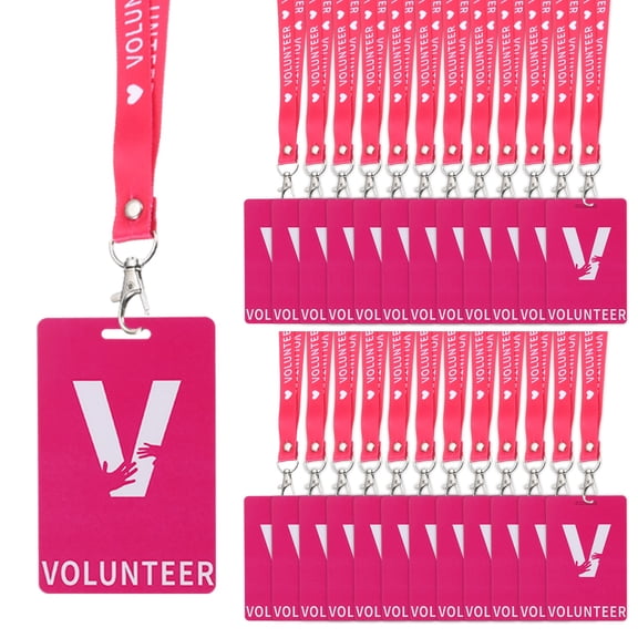 Uxcell Volunteers Lanyard, Lanyard Pass Staff Cards 25Pcs Pink, with Plastic Pass Card Volunteers Identification ID Badges Bulk for Events, Concert, Office, Activity
