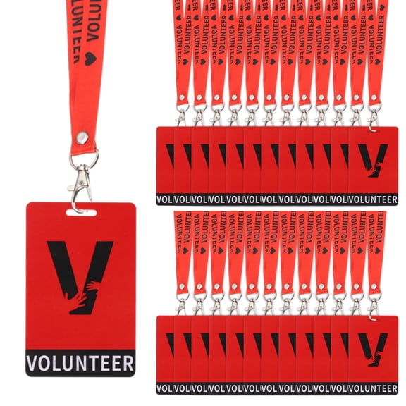 Uxcell Volunteers Lanyard, Lanyard Pass Staff Cards 25Pcs Red, with Plastic Pass Card Volunteers Identification ID Badges Bulk for Events, Concert, Office, Activity